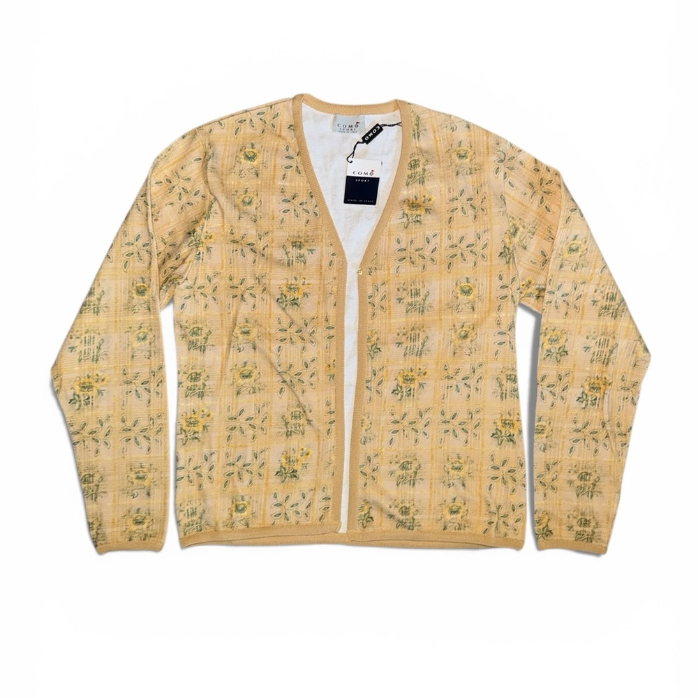 Como Sport Italy Golf Actiwear Beige Floral Cardigan Top NWT Old Money